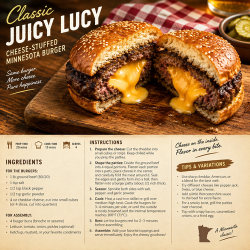 Classic Juicy Lucy Burger Recipe Card